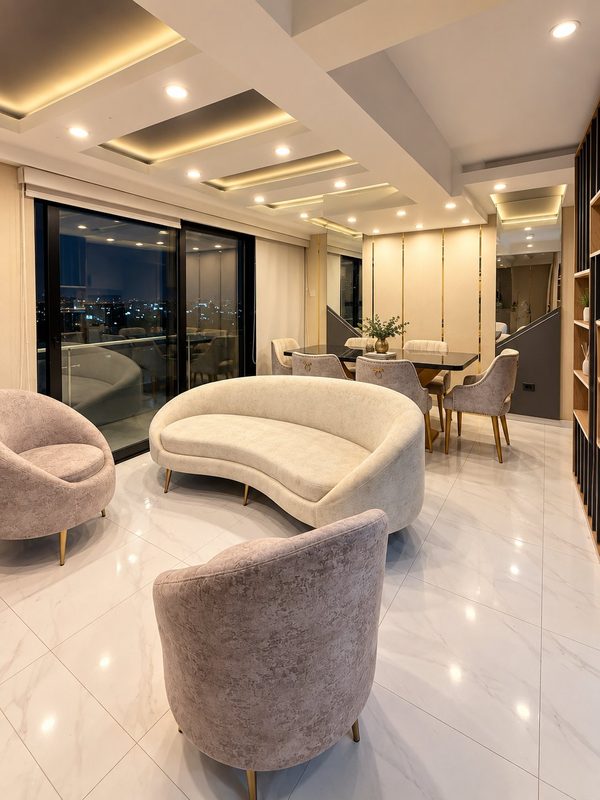 Penthouse Suite San Isidro — Sala y comedor, con el ventanal a la ciudad
